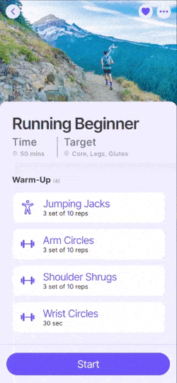 App demos — home, run, and settings screens